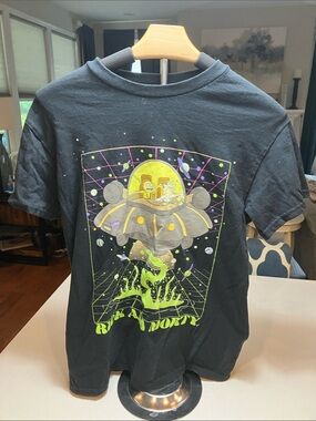 Black Rick and Morty Short Sleeve Graphic Tee - Neon Space Design